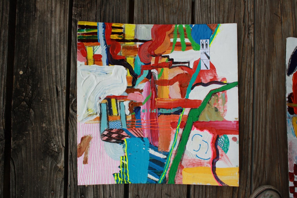 Painting of some stuff and nonsense.  Acrylic on cardboard.