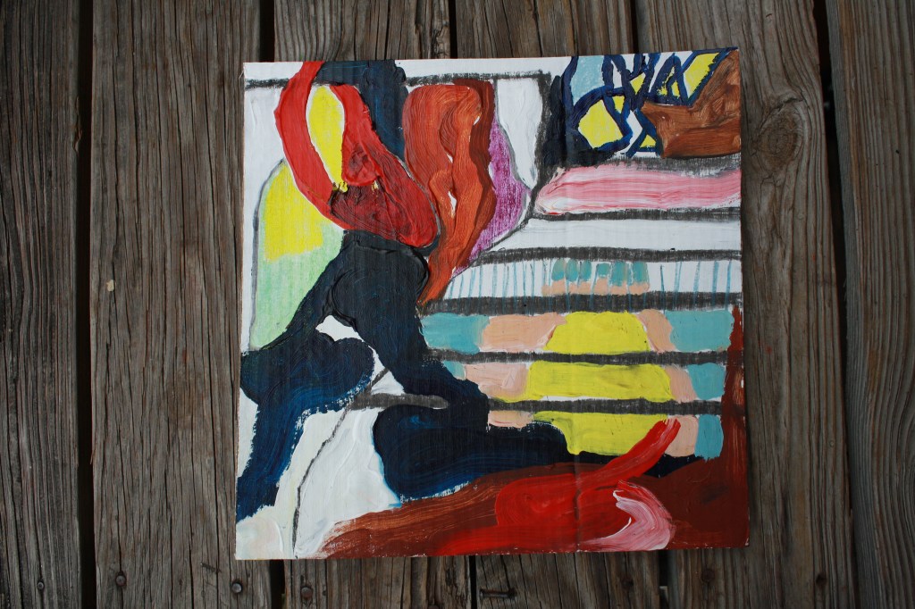 Painting from my balcony.  Acrylic on cardboard.