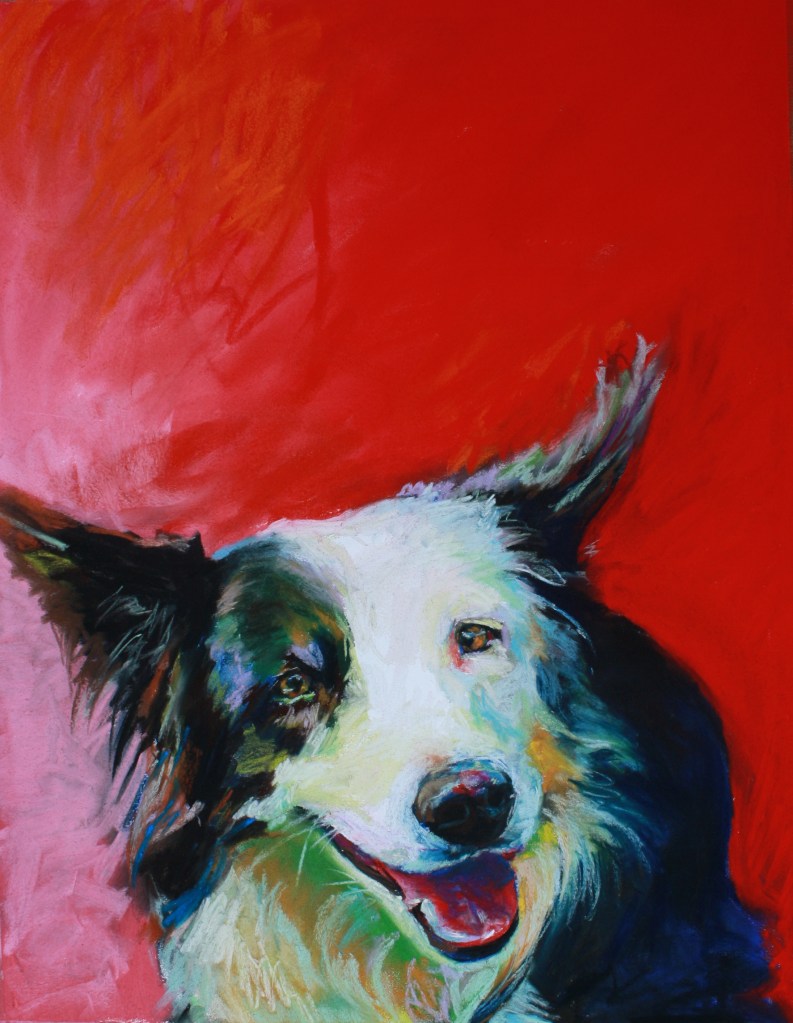 Happy dog with happy ears.  Pastel on paper.