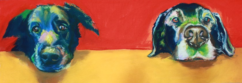 Two dogs. Pastel on paper.