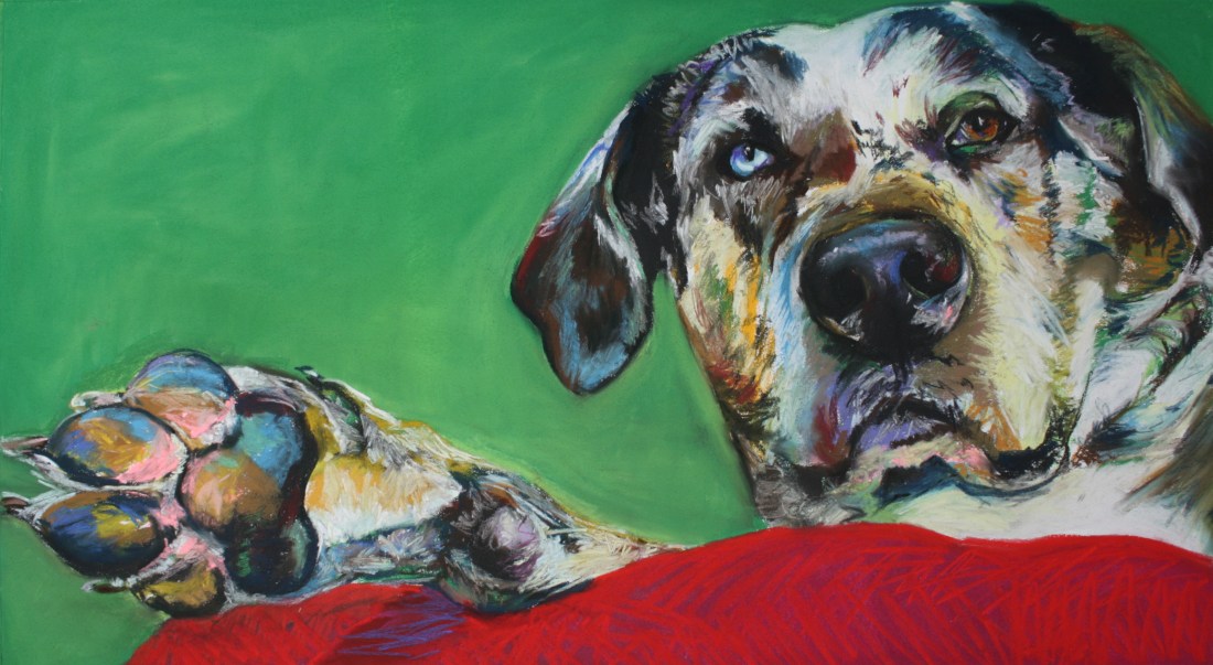 Relaxing Dog.  Pastel on paper.